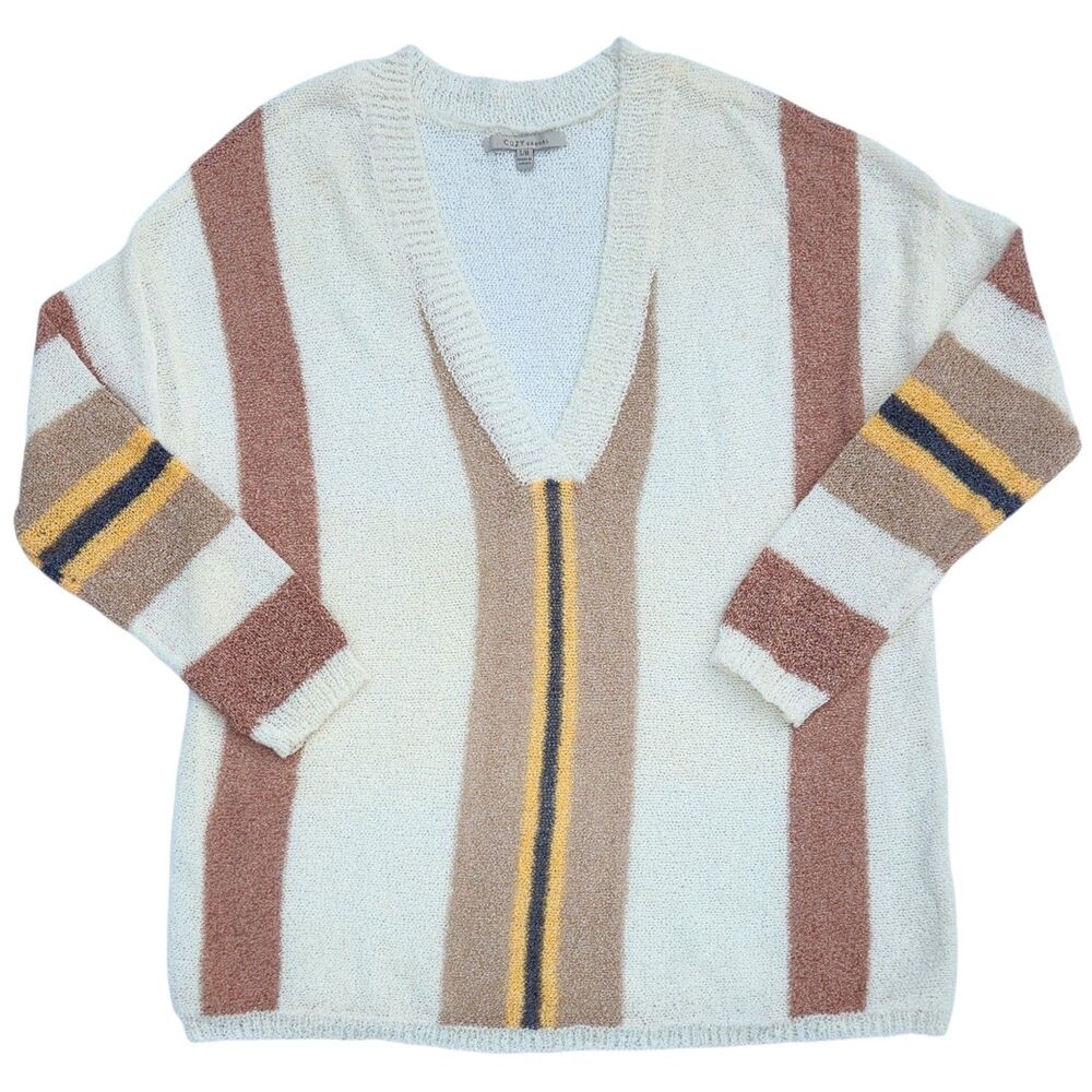 BKE Cozy Casual Vertical Stripe Pull Over Sweater Size S/M Light Long Tunic